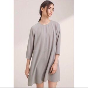 Wilfred sz M dark heather grey shift dress with pockets, lined, 3/4 sleeves.
